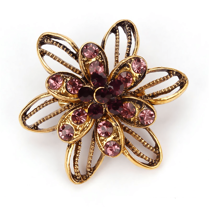 Vintage Crystal Flower Shaped Brooch - bohogammastyle