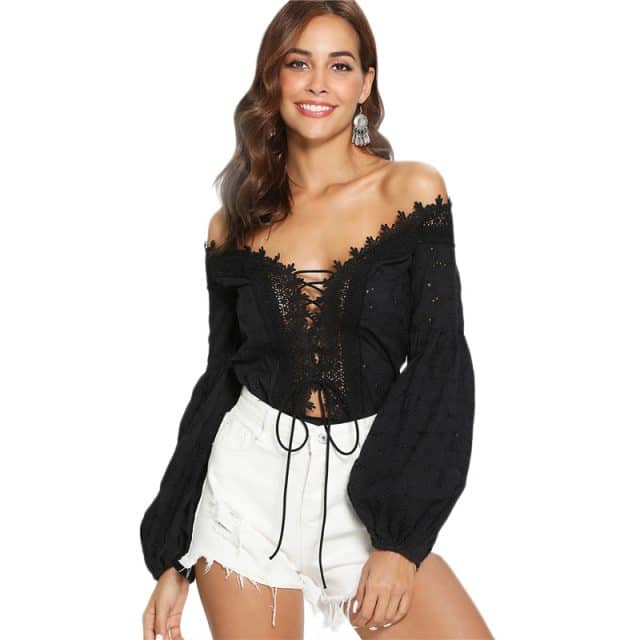 sexy elegant lace off-the-shoulder bodysuit